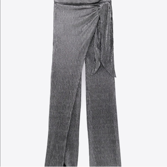 NWT ZARA Sparkly Wrap Front Pants M - Picture 2 of 5